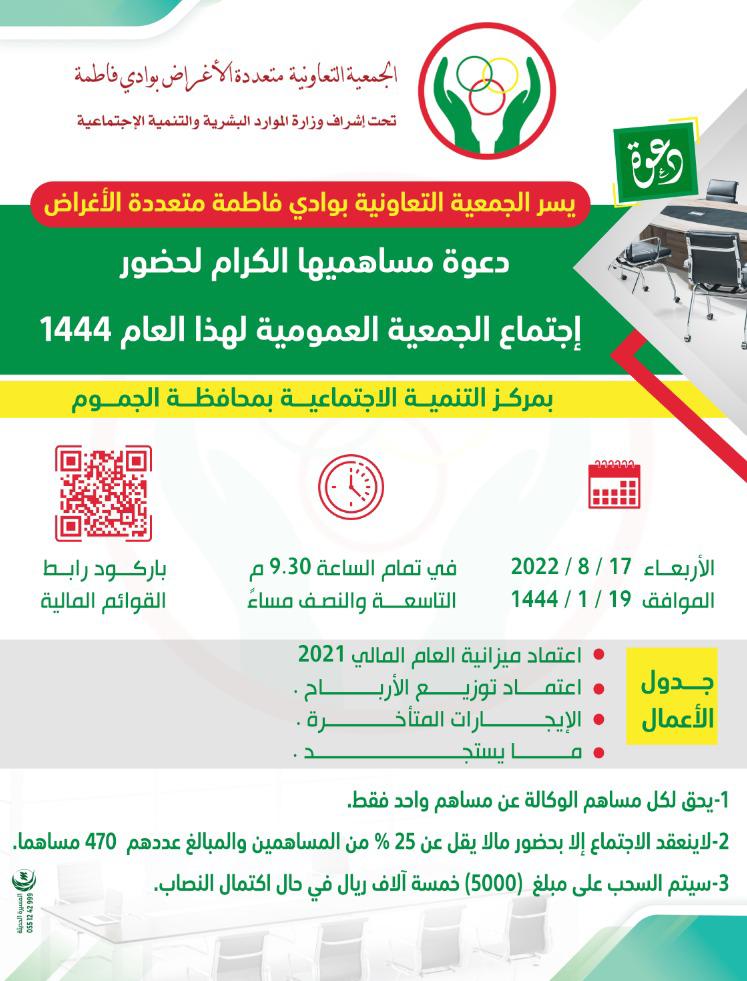 دعوة حضور اجتماع الجمعية العمومية للعام المالي 2021